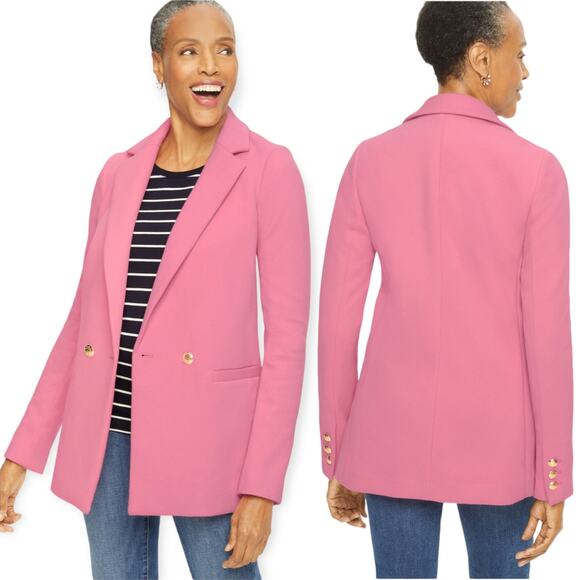 Talbots Double Knit Long Blazer Jacket Double Breasted Pink Size 14W - Picture 1 of 11